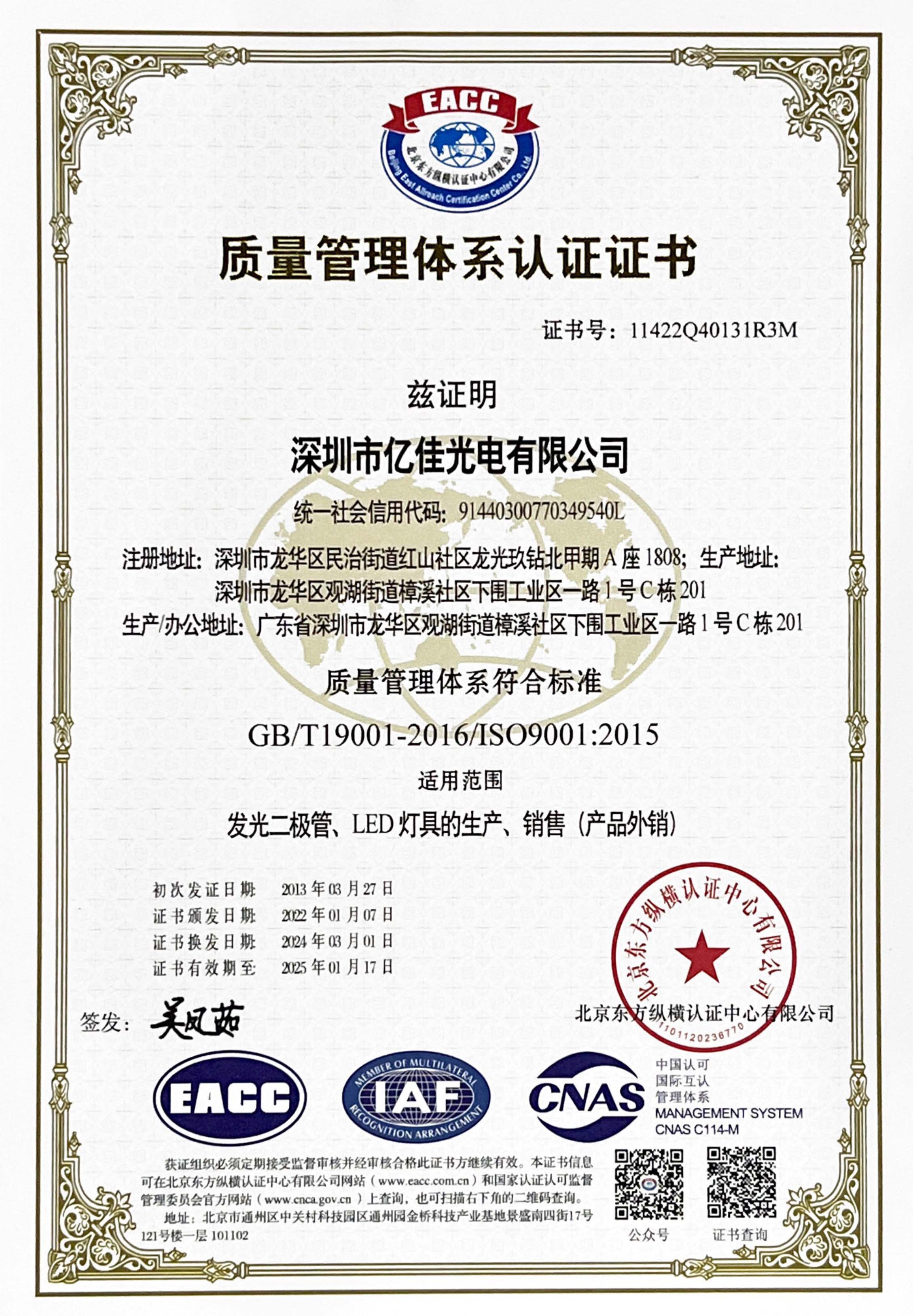 喜讯！k1体育光电再次顺遂通过ISO质量治理系统认证